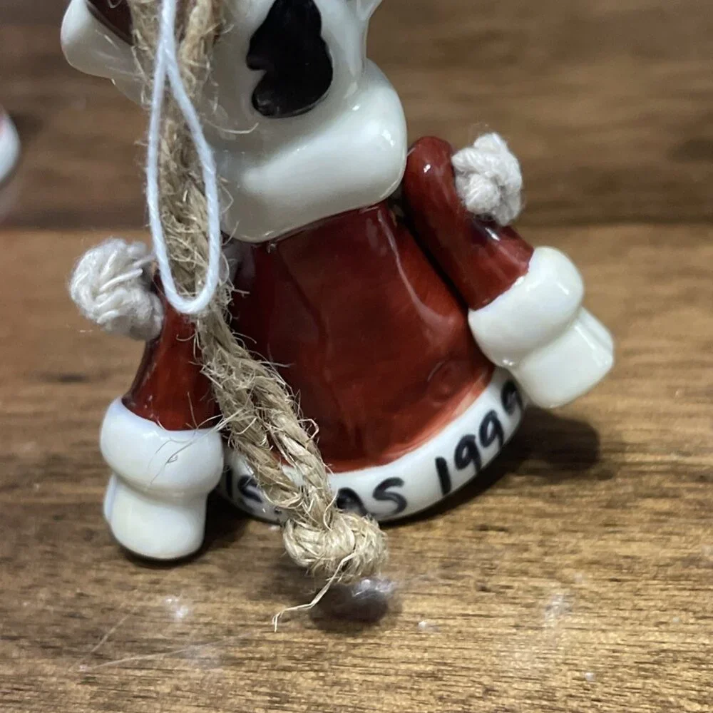 4 Bell‎ Shaped Christmas Ornaments Dangling Legs Santa, Cow,Angel, Snowman READ